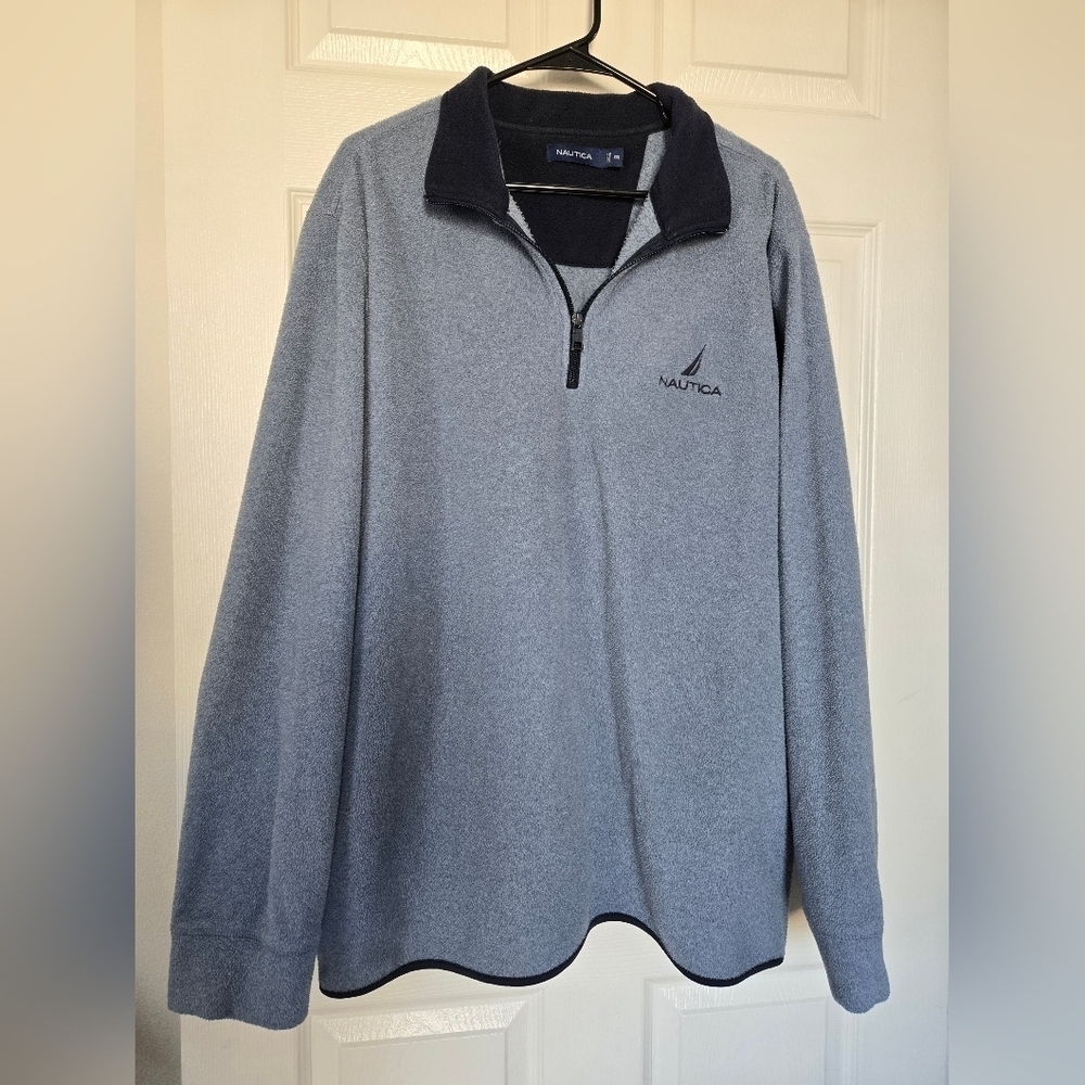 Nautica Men's Gray & Blue Quarter Zip Pullover Sweatshirt XXL - Pre-Owned